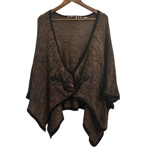 Soft Surroundings Mei Ling Brown & Black Sweater Cape Poncho One Size